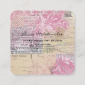 抽象芸術ヴィンテージコラージピンク スクエア名刺 (裏面)
