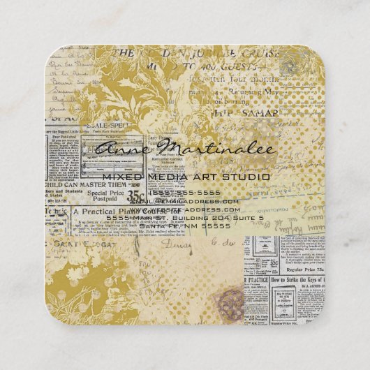 抽象芸術ヴィンテージコラージュ スクエア名刺 (裏面)