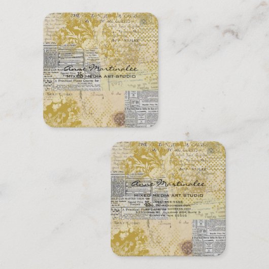 抽象芸術ヴィンテージコラージュ スクエア名刺 (正面/裏面)