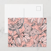 抽象芸術ヴィンテージピンクの花とバグ ポストカード (正面/裏面)