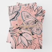 抽象芸術ヴィンテージピンクの花とバグ ラッピングペーパーシート (インサイチュ)