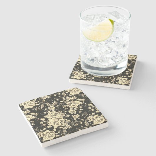 抽象芸術ヴィンテージフローラスパークリングガラス質感 ストーンコースター (横)