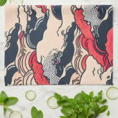 抽象芸術ヴィンテージ海波日本のスタイル芸術 | キッチンタオル (折り畳み)