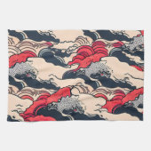 抽象芸術ヴィンテージ海波日本のスタイル芸術 | キッチンタオル (横)