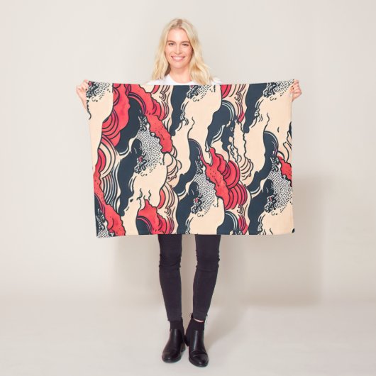 抽象芸術ヴィンテージ海波日本のスタイル芸術 | フリースブランケット (インサイチュ)