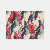 抽象芸術ヴィンテージ海波日本のスタイル芸術 | フリースブランケット (正面(横))