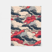 抽象芸術ヴィンテージ海波日本のスタイル芸術 | フリースブランケット (正面)