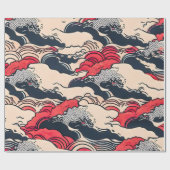 抽象芸術ヴィンテージ海波日本のスタイル芸術 | ラッピングペーパー (フラット)