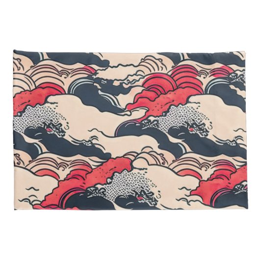 抽象芸術ヴィンテージ海波日本のスタイル芸術 | 枕カバー (裏面-右)