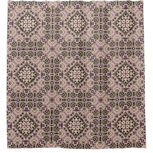 抽象芸術ヴィンテージ背景色モザイク対称 シャワーカーテン (正面)