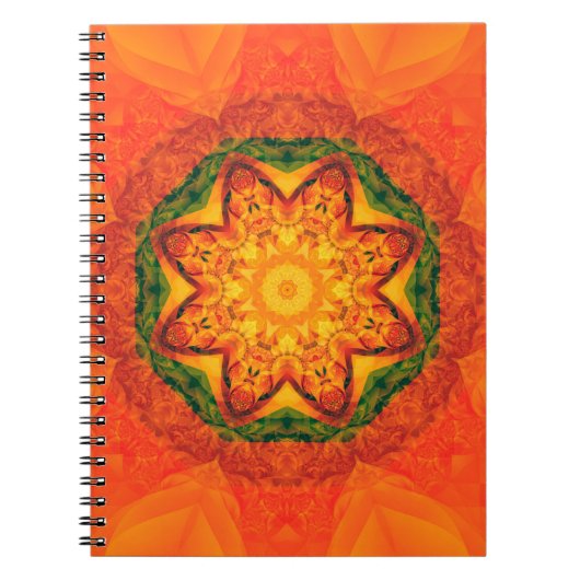 抽象芸術万華鏡のように千変万化するパターンオレンジの背景。美しい ノートブック (正面)