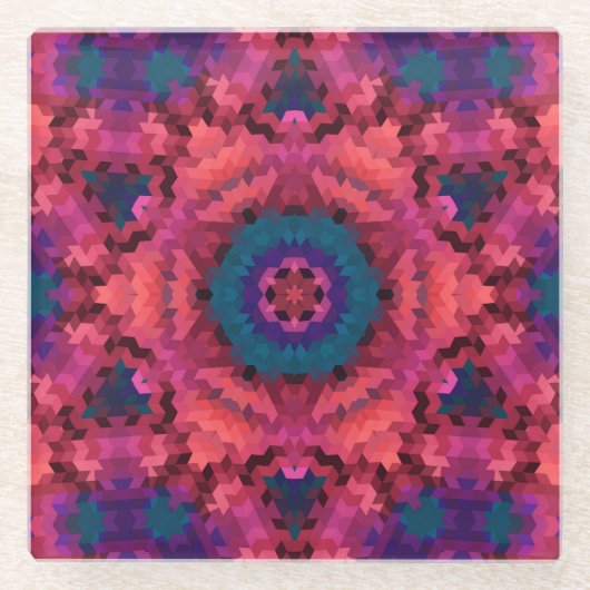 抽象芸術万華鏡のように千変万化するパターン丸 ガラスコースター (正面)