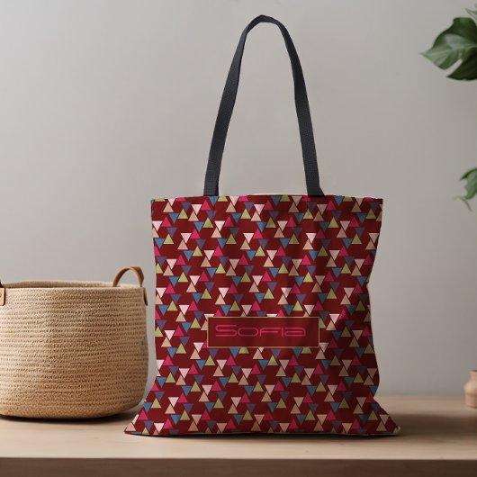 抽象芸術三角形のパターン名ダークレッドトートバッグ トートバッグ