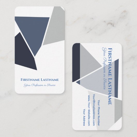 抽象芸術三角形グレーの青いシェイプデザイン 名刺 (正面/裏面)