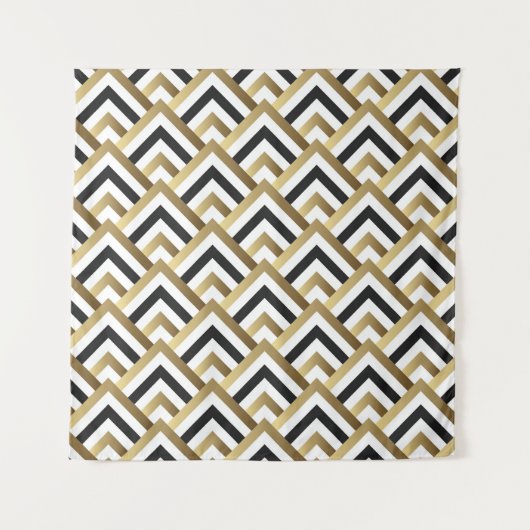 抽象芸術三角形：金ゴールド黒シームレス タペストリー (正面)