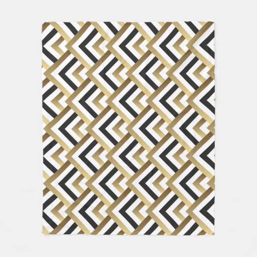 抽象芸術三角形:金ゴールド黒シームレス フリースブランケット (正面)