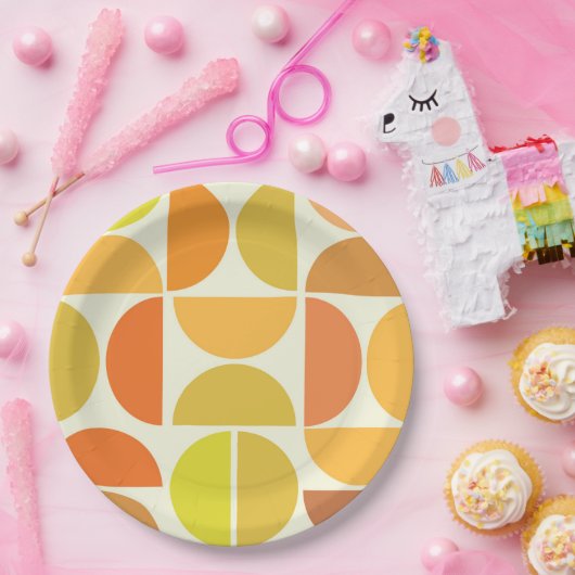 抽象芸術中世紀モダン円オレンジ色 ペーパープレート (パーティー)