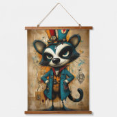 抽象芸術予測できなラクーンキャラクターアート 吊り下げ型タペストリー (正面)