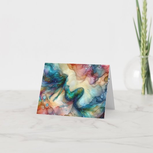 抽象芸術人魚鮮やかアルコールインク カード (正面)