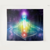 抽象芸術付き人型ロータスヨガポーズ(チャクラ) タペストリー (正面(横))