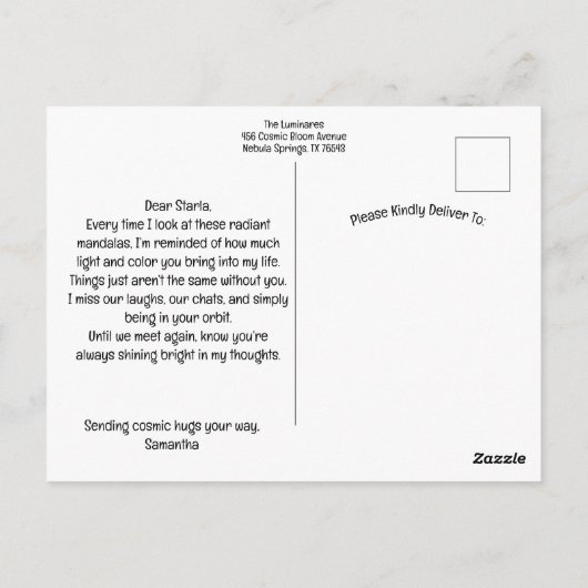 抽象芸術付き天のネオンマンダ鮮やかラ ポストカード (裏面)