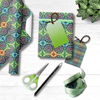 抽象芸術付き天のネオンマンダ鮮やかラ ラッピングペーパー