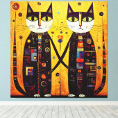 抽象芸術仲間の猫たち キャンバスプリント (インサイチュ (ウッドフロア))