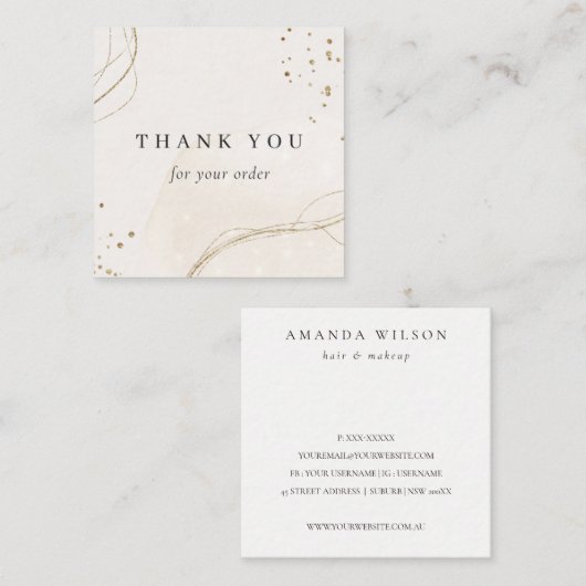 抽象芸術光沢のあるアイボリー金ゴールドご注文ありがとうございます スクエア名刺 (正面/裏面)