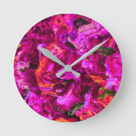 抽象芸術入りプリン、オレンジ&グリーン ラウンド壁時計