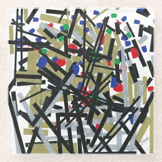 抽象芸術入力テープおよびレターフォーム1 ガラスコースター (正面)