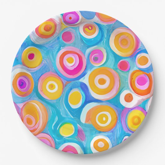 抽象芸術円アーティザンモダンハッピーバースデーおもしろい ペーパープレート (正面)