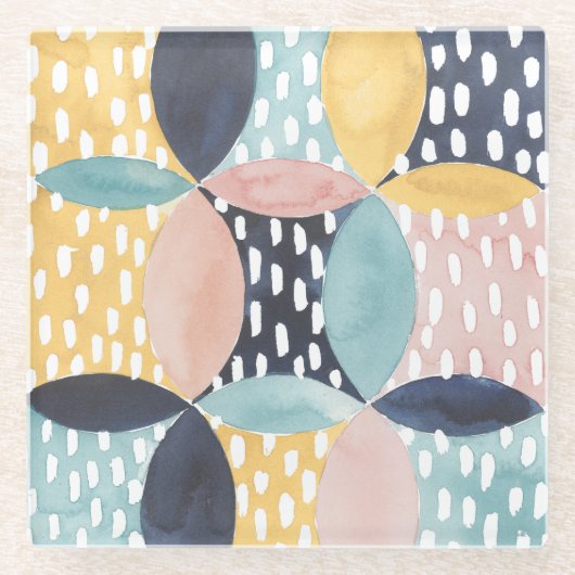 抽象芸術円パターン ガラスコースター (正面)