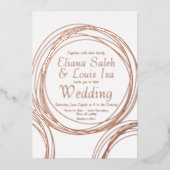 抽象芸術円形金ゴールド結婚の押された状態 箔招待状 (正面)