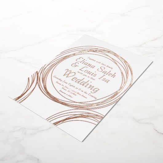 抽象芸術円形金ゴールド結婚の押された状態 箔招待状 (回転した状態)