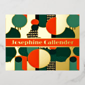 抽象芸術円(赤と緑) 箔招待状ポストカード (正面)