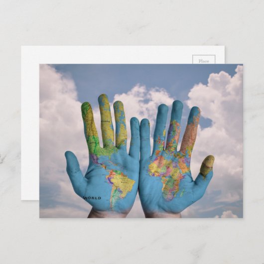 抽象芸術写真アートの世界地図が手に ポストカード (正面/裏面)
