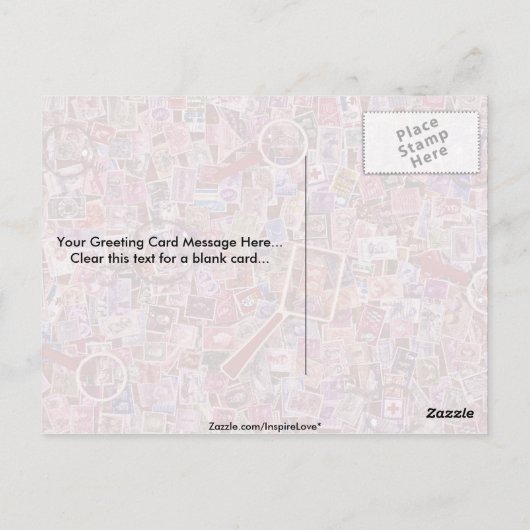 抽象芸術切手と拡大鏡 ポストカード (裏面)