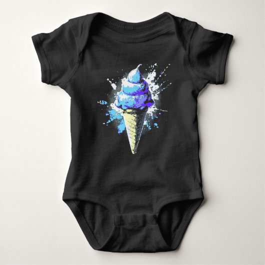 抽象芸術動揺してアイスクリーム（ばちゃばちゃ）跳ねる ベビーボディスーツ (正面)