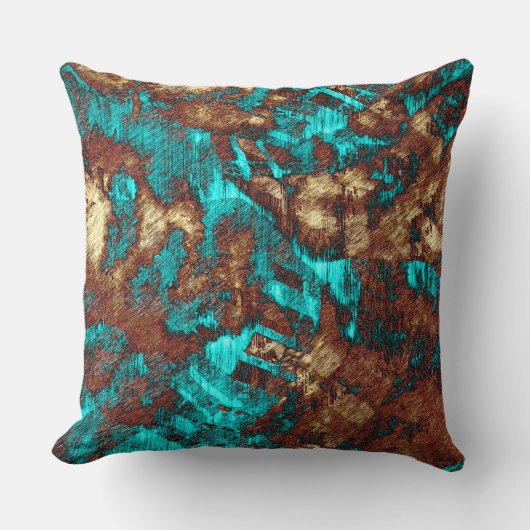 抽象芸術動揺してターコイズクリームの茶色のテクスチャ クッション (正面)