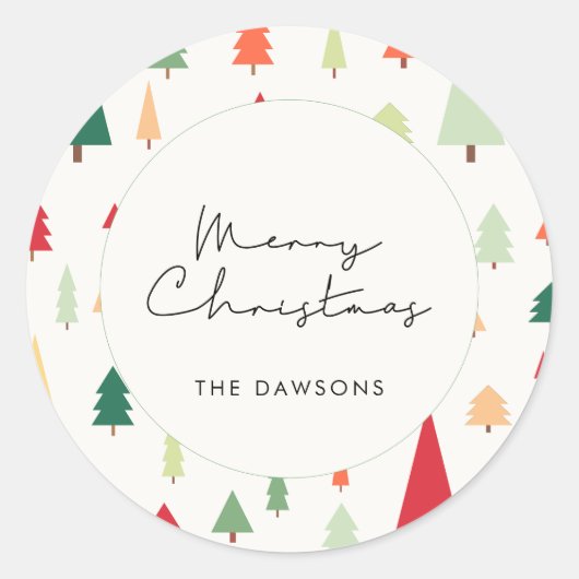 抽象芸術北欧のクリスマスツリー ラウンドシール (正面)