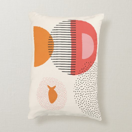 抽象芸術半円ドット魚枕16" x 12" アクセントクッション (裏面(縦))
