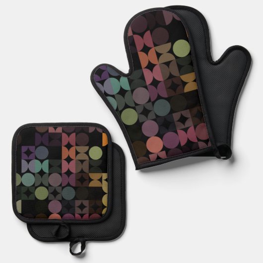 抽象芸術半円モダンOp Fusionアートパターン 鍋つかみ&鍋敷きセット (正面/裏面)