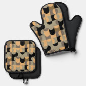 抽象芸術半円モダンOp Fusionアートパターン 鍋つかみ&鍋敷きセット (正面/裏面)