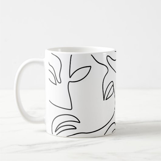 抽象芸術単線顔パターン コーヒーマグカップ (左)