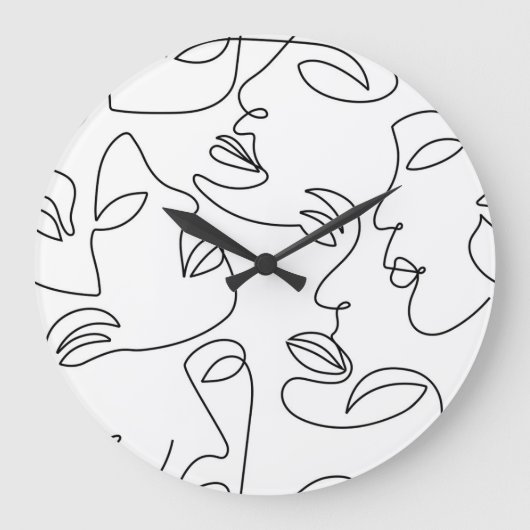 抽象芸術単線顔パターン ラージ壁時計 (正面)