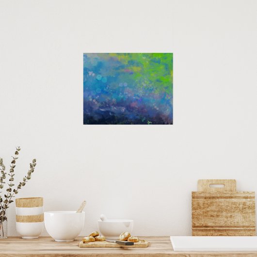 抽象芸術印象派の水彩百合池 ポスター (キッチン)