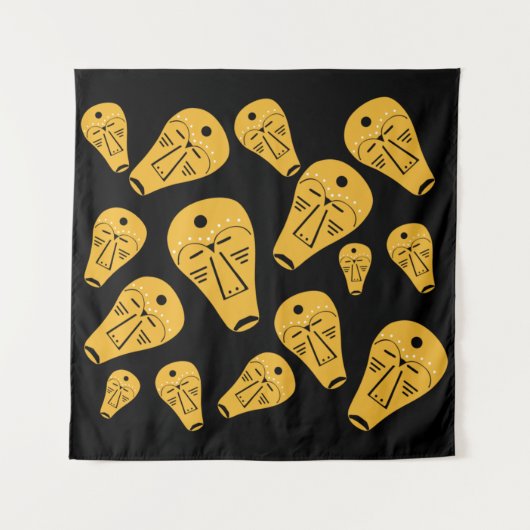 抽象芸術原生部族タトゥーマスク タペストリー (正面)