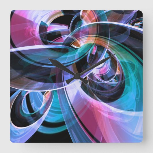 抽象芸術反映リングや輪 スクエア壁時計 (正面)