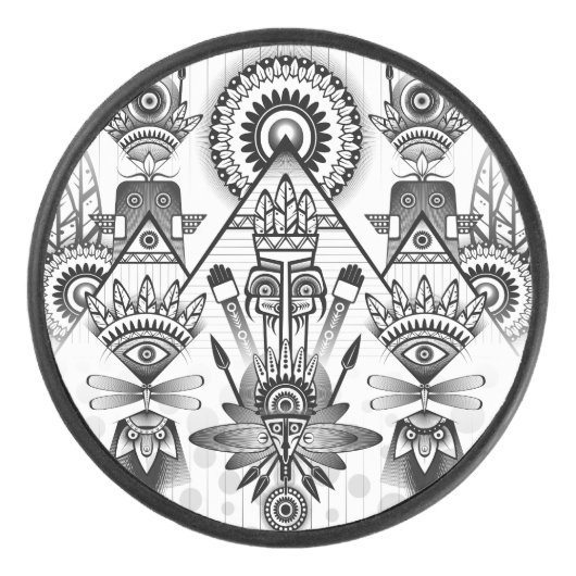 抽象芸術古代先住民インディアン部族 アイスホッケーパック (正面)