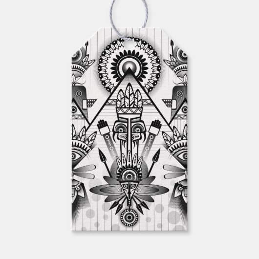 抽象芸術古代先住民インディアン部族 ギフトタグ (正面)